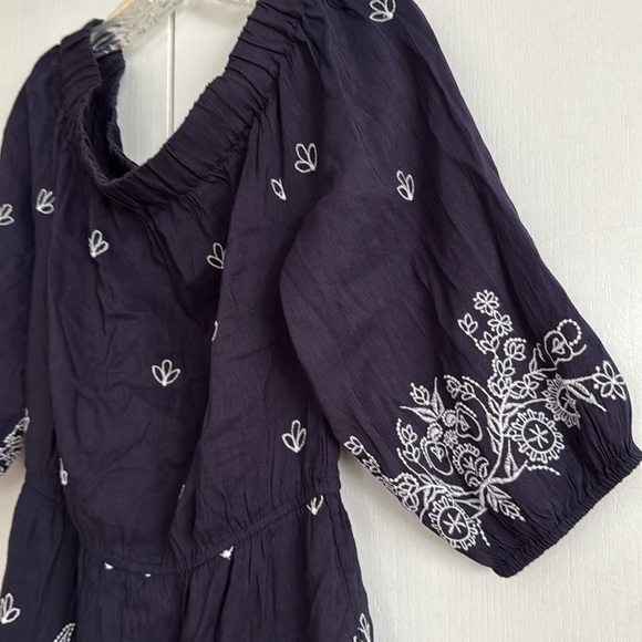 Farm Rio x Anthro Jackie Embroidered Linen Off-Shoulder Pineapple Navy Romper S - Picture 8 of 13